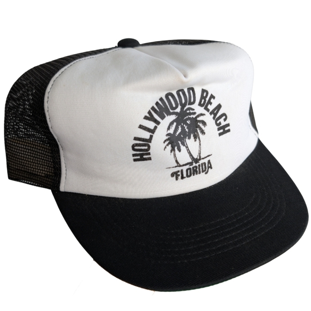 Vintage Hollywood Beach Florida Black White Adjustable Snapback Trucker Hat